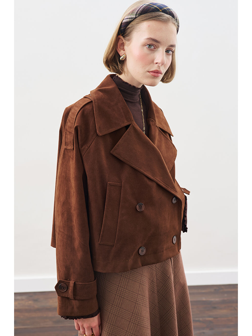 Süet Trenç Ceket Kahverengi-1