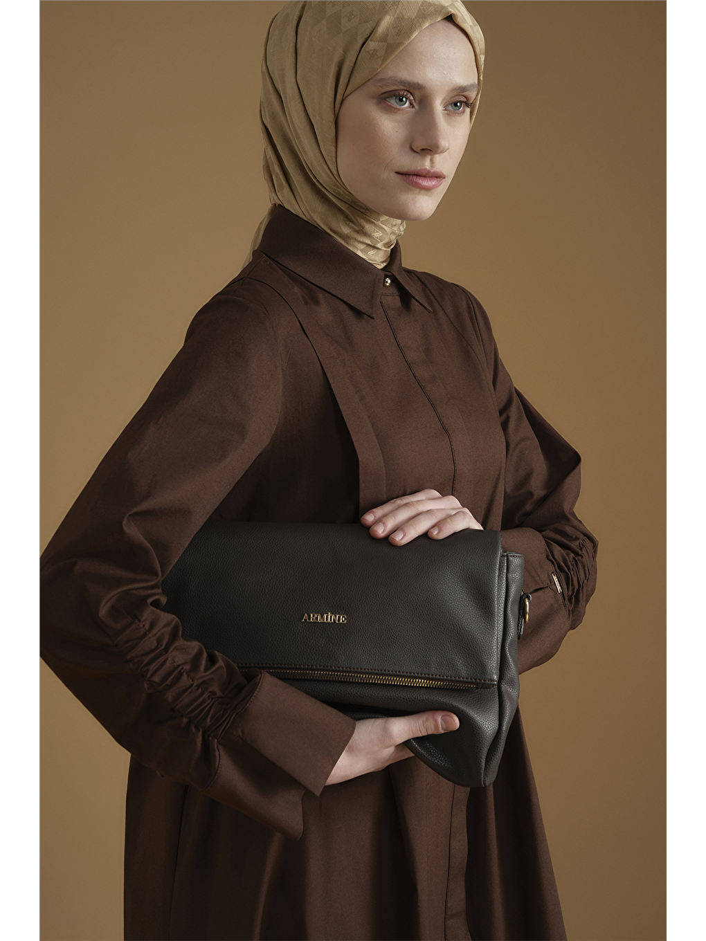 Oversize Tunik Elbise Kahverengi-3