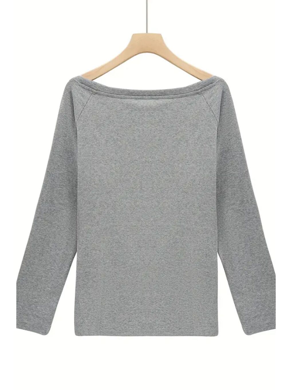 Gri Kadın Düşük Omuz Kayık Yaka Oversize Uzun Kollu T-Shirt-7