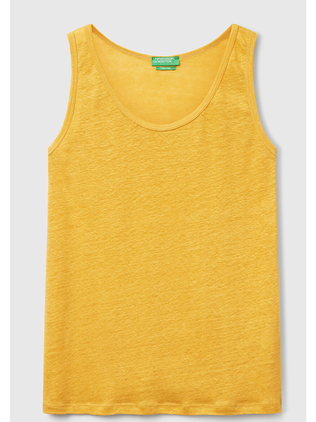 Kadın Sarı %100 Keten Yanları Yırtmaçlı Regular Fit Yuvarlak Yaka Atlet-1