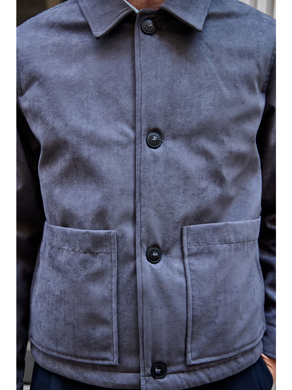 Erkek Süet Kapitoneli Mont Ceket Antrasit-2