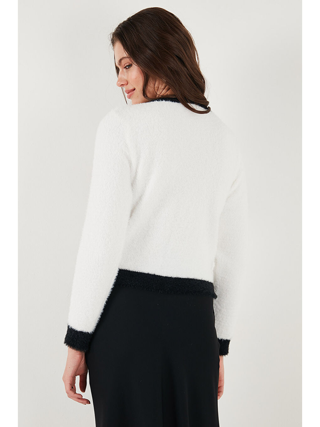 Lila Premium Fitted Fit Bisiklet Yaka Düğmeli Tüylü Triko Hırka 680HI00549-6