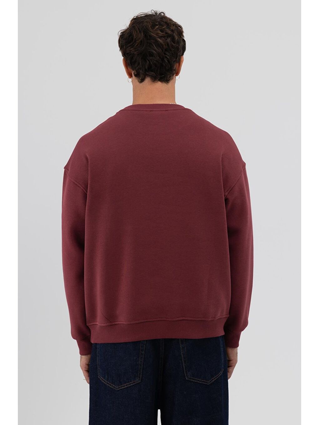 Basic Bisiklet Yaka Oversize Sweatshirt Bordo-5