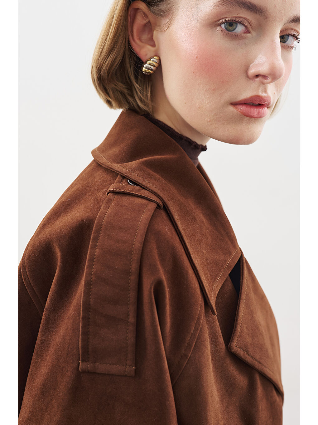 Süet Trenç Ceket Kahverengi-6