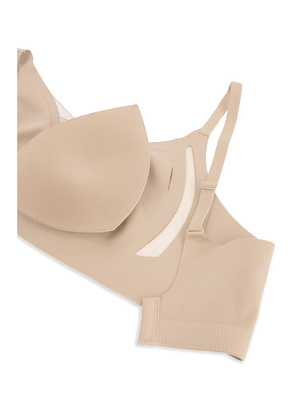 Bej Kadın Dikişsiz Lazer Kesim Tül Detaylı Çıkarılabilir Pedli Balensiz Konfor Sütyen-3