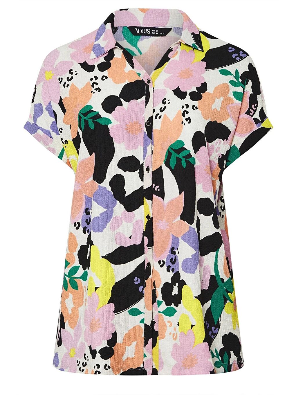 Pembe Büyük Beden Önü Düğmeli Kısa Kollu Çiçek Desenli Gömlek 304181-5