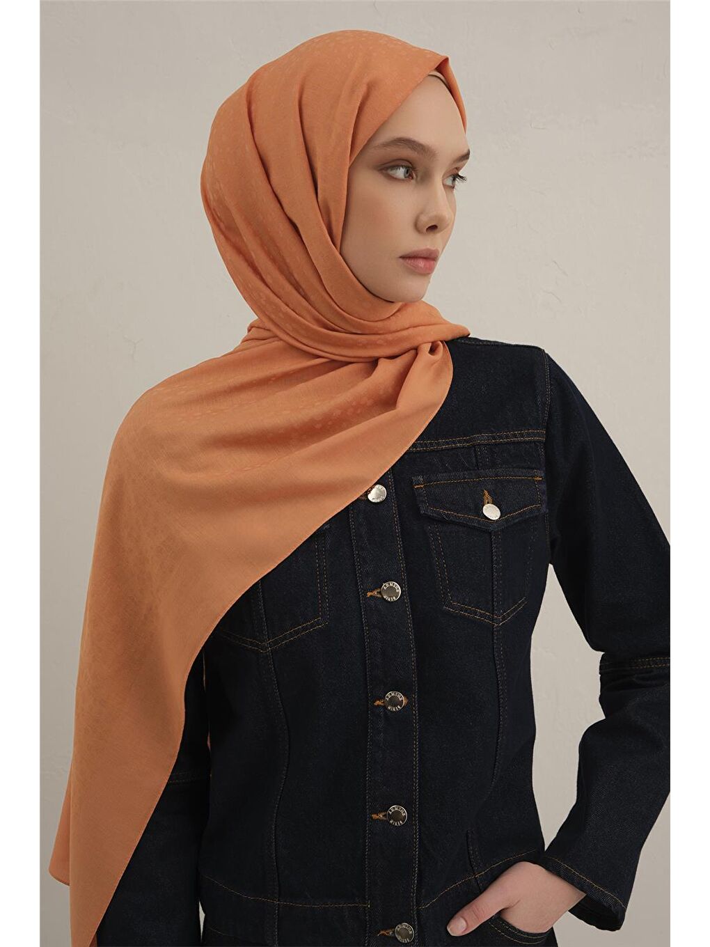 Turuncu Damla Desen Bambu Pamuk Şal 72-1