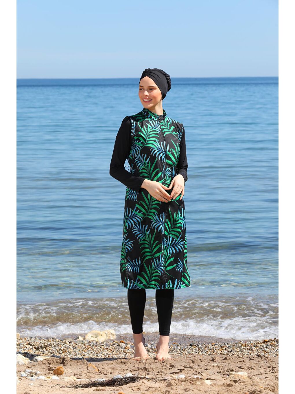 Siyah Dijital Baskılı Uzun Jile Model Kapalı Tesettür Mayo 3478-2