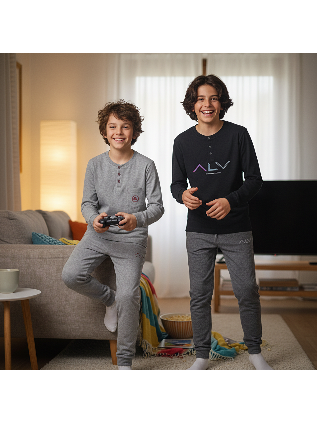 Karışık Genç Erkek Pamuklu 2 Adet 2'Li Pijama Takımı Bb2486-2