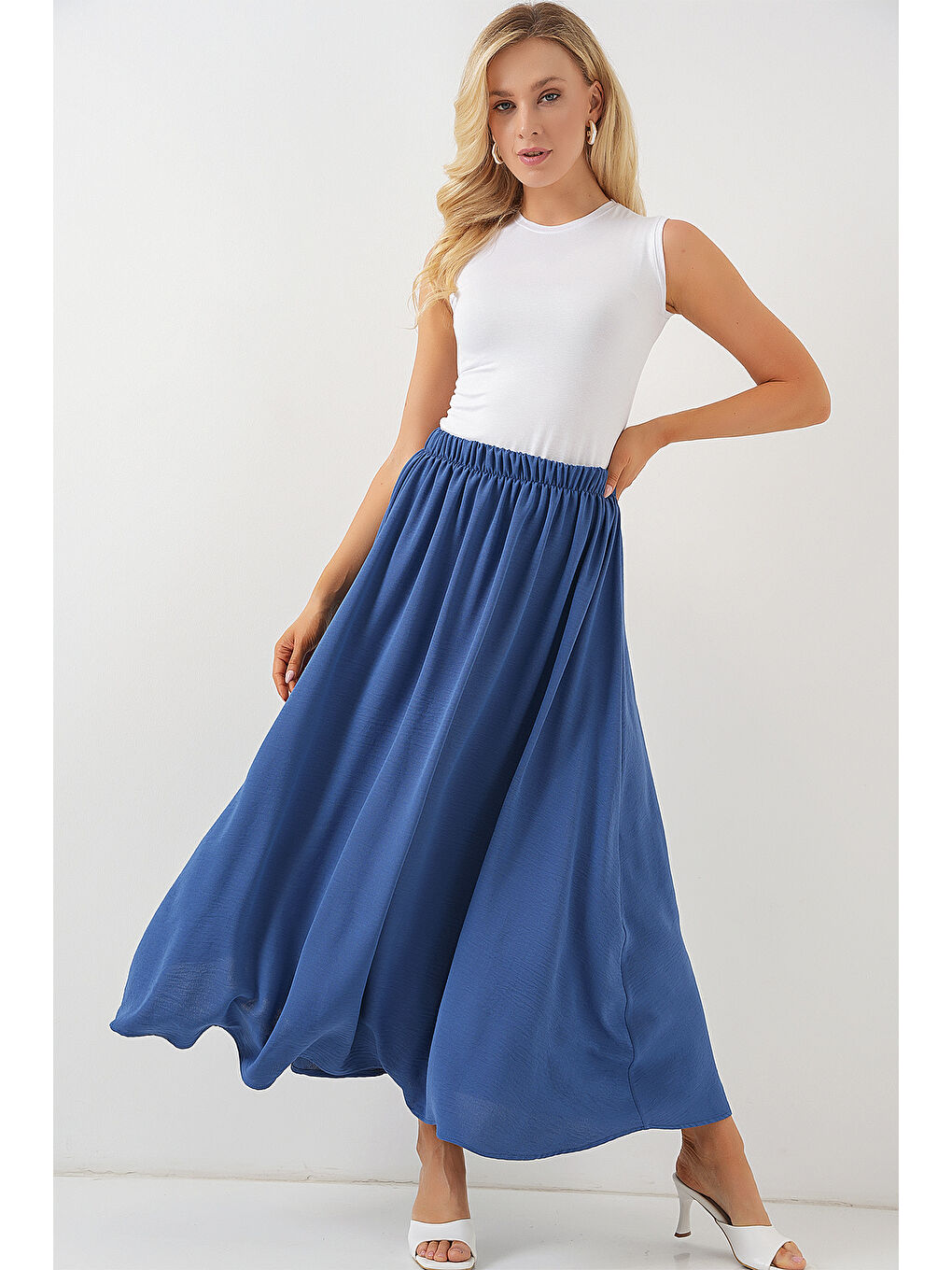 Kadın Uzun Ayrobin Etek 8050 - İndigo-2