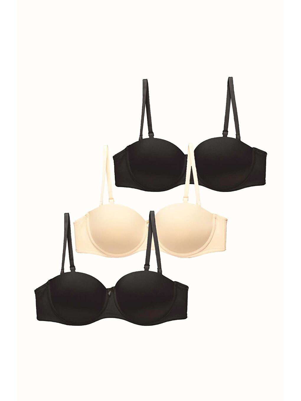 3'Lü Paket Dolgusuz Straplez Yumuşak Kaplı Örme Sütyen C37050 Siyah/Ten