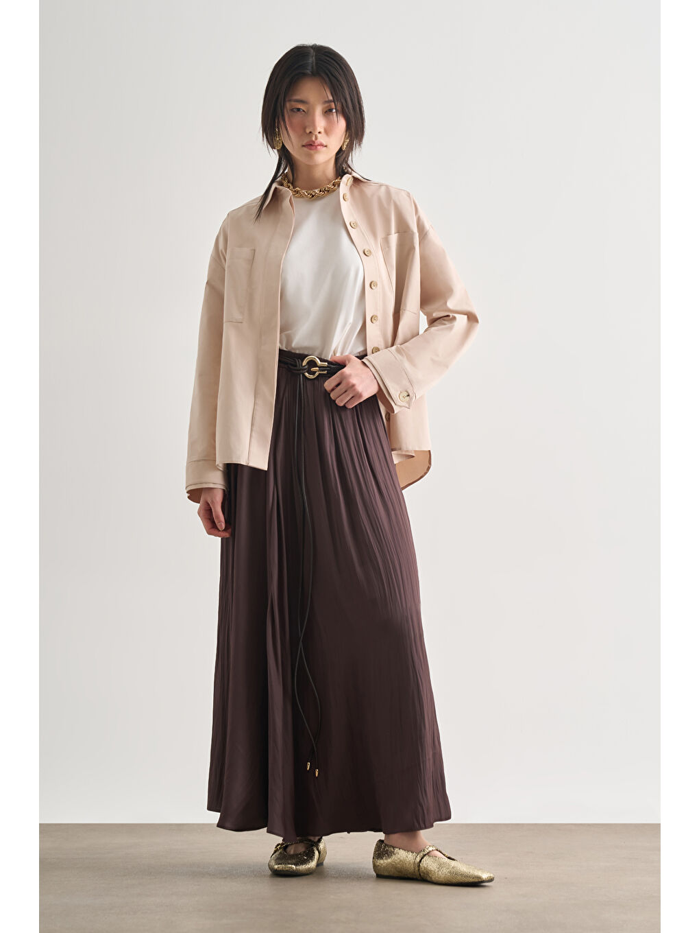 Premium Saf Pamuk Oversize Bej Rengi Ceket Gömlek-2