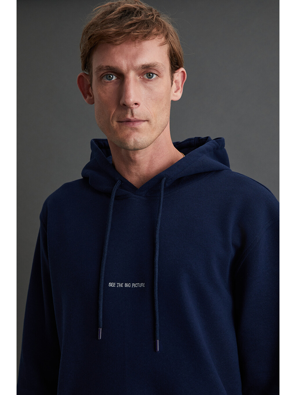 Epıc Erkek Organik Pamuklu Yumuşacık Nakış Detaylı Kapüşonlu Kordonlu Regular Lacivert Sweatshirt-2
