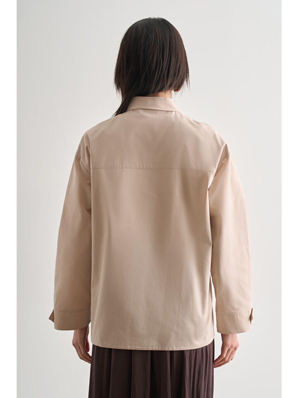 Premium Saf Pamuk Oversize Bej Rengi Ceket Gömlek-4
