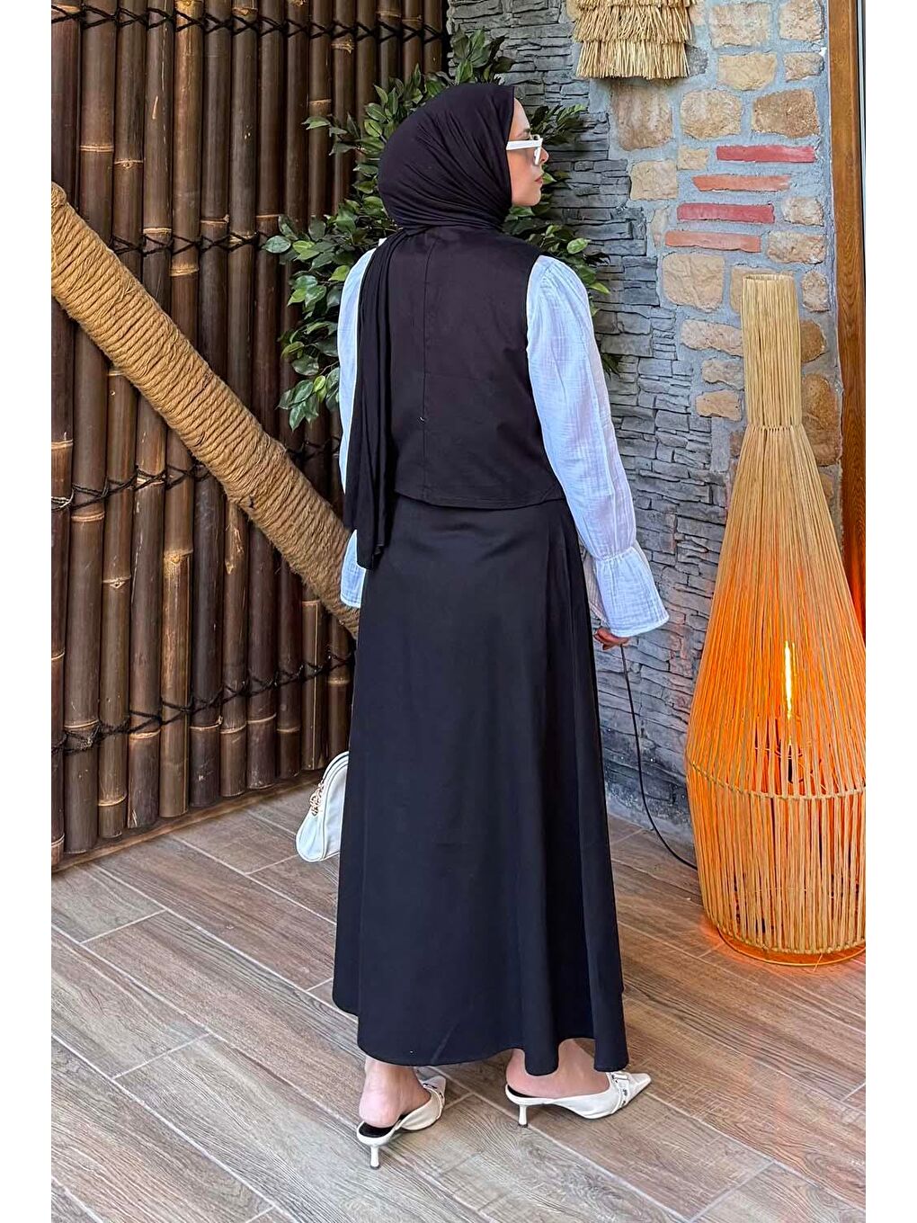 Gabardin Yelek-Etek İkili Tesettür Takım Siyah-3