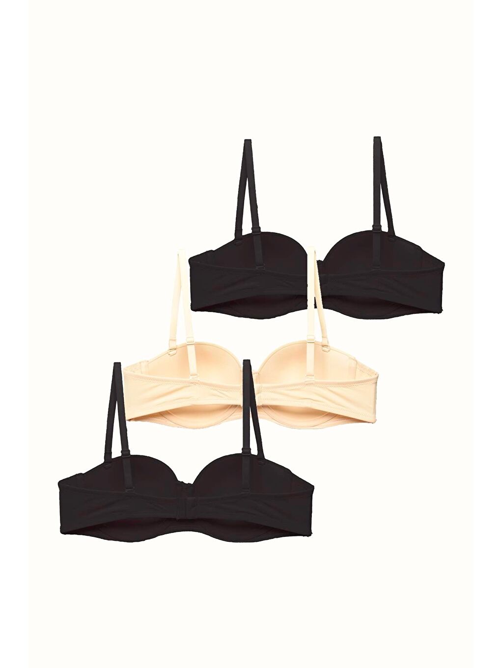 3'Lü Paket Dolgusuz Straplez Yumuşak Kaplı Örme Sütyen C37050 Siyah/Ten-1