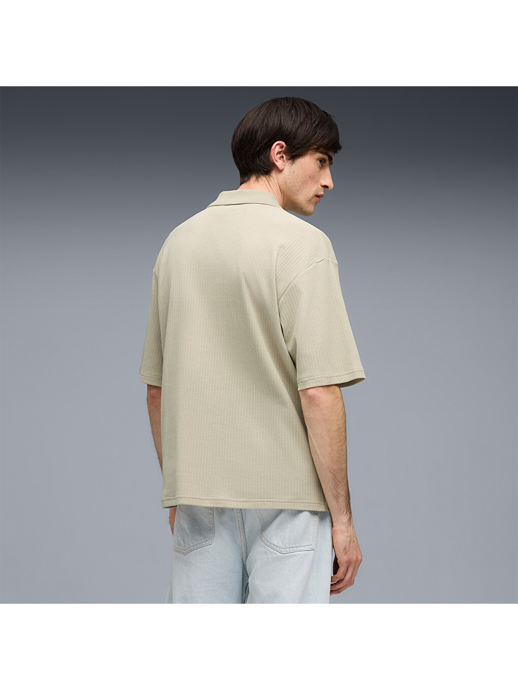 Wardrobe Essentials Boxy Waffle Erkek Bej Polo Yaka Tişort-1