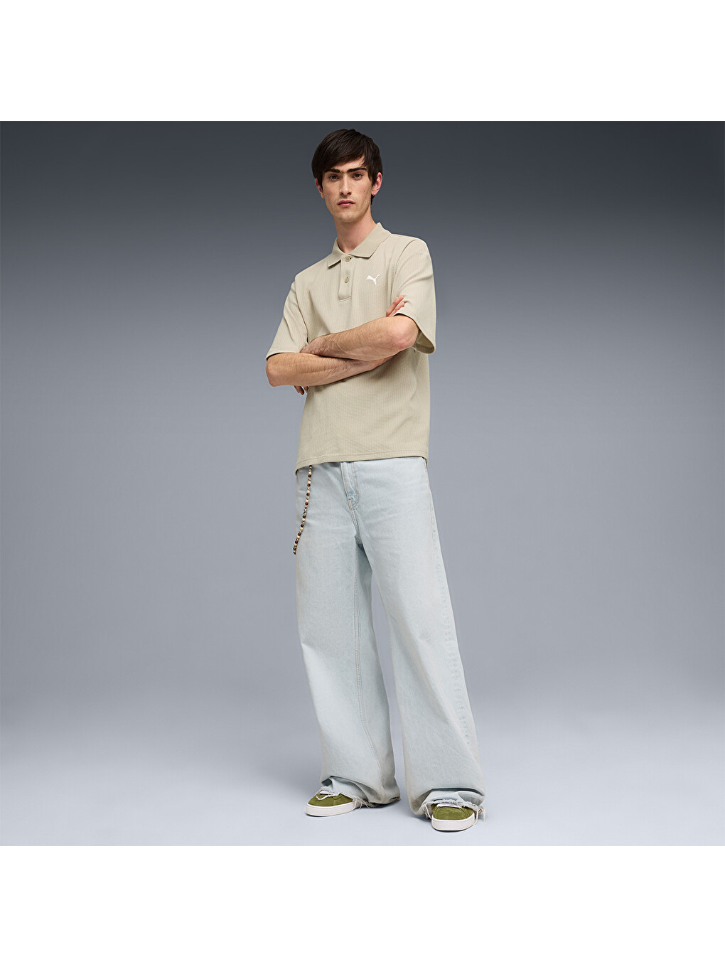 Wardrobe Essentials Boxy Waffle Erkek Bej Polo Yaka Tişort-2