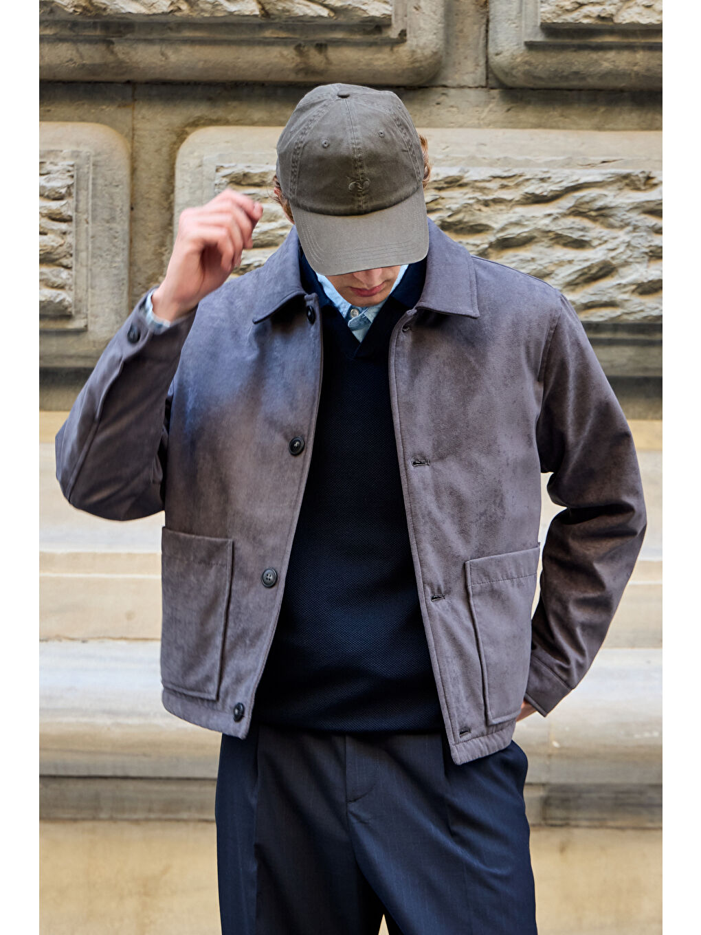 Erkek Süet Kapitoneli Mont Ceket Antrasit-3