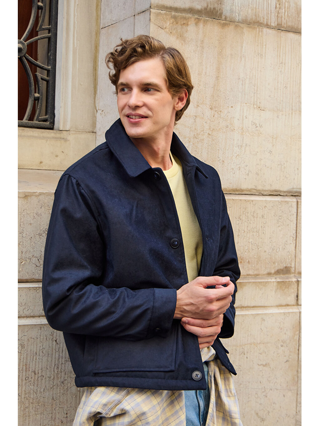 Erkek Süet Kapitoneli Mont Ceket Lacivert-4