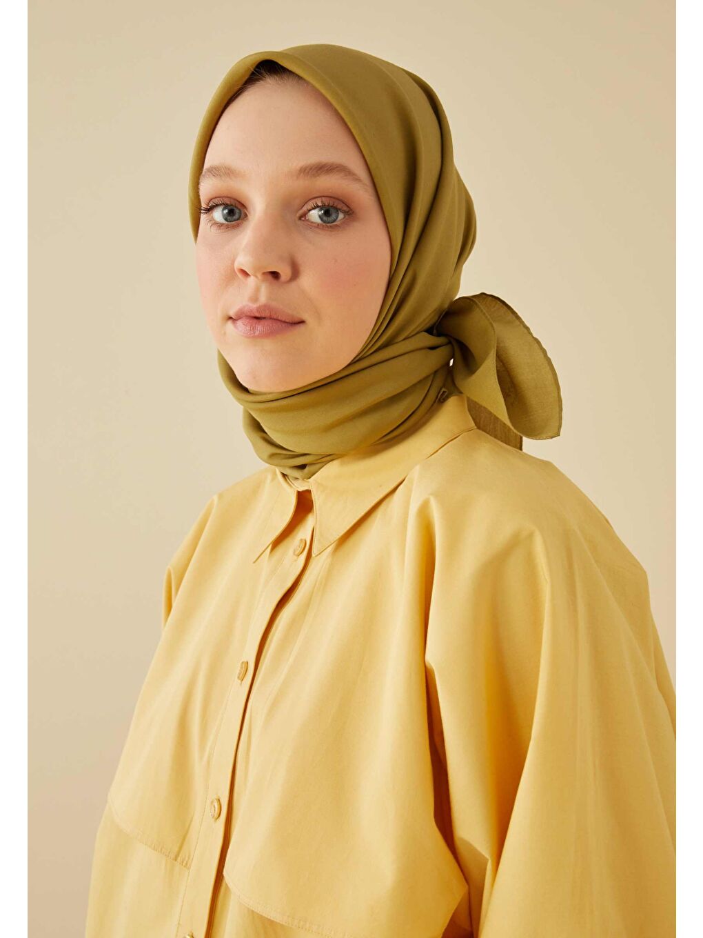 Pamuk İpek Eşarp Zeytin Yeşili-1