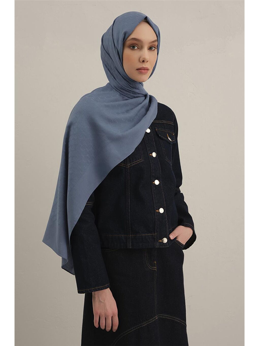 Mavi Link Desen Bambu Pamuk Şal 26-2