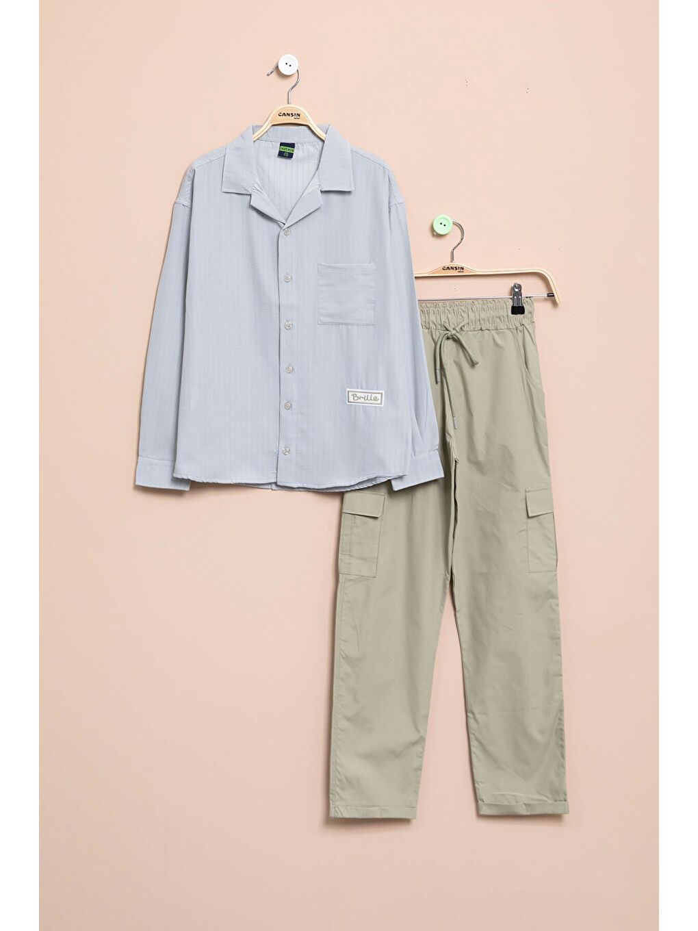 Gri Çizgili Gömlekli Paraşüt Pantolonlu Erkek Çocuk 2li Takım 23263