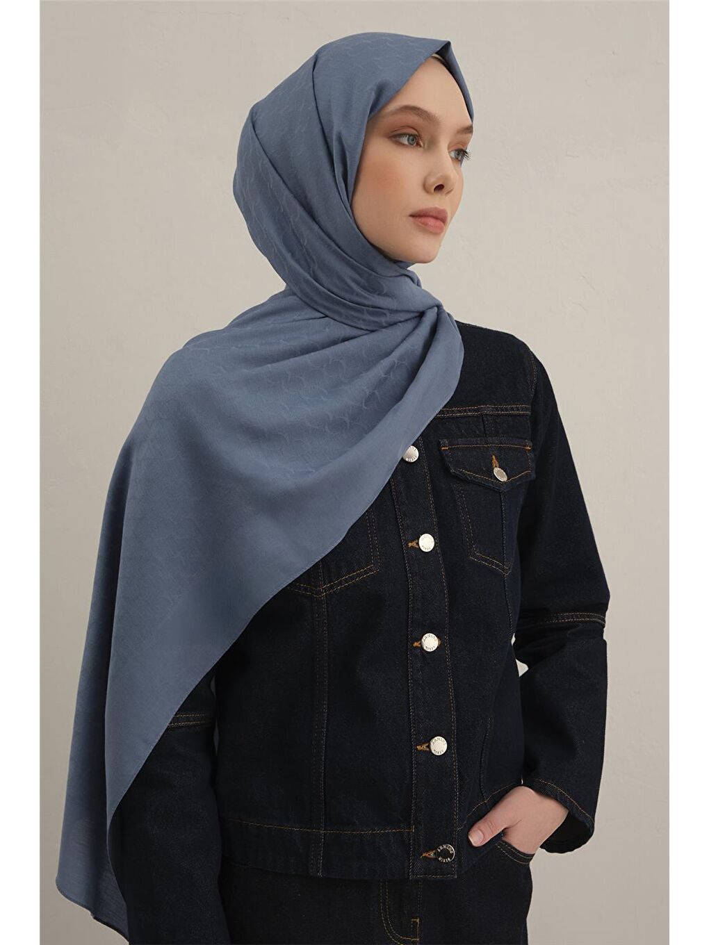 Mavi Link Desen Bambu Pamuk Şal 26-1