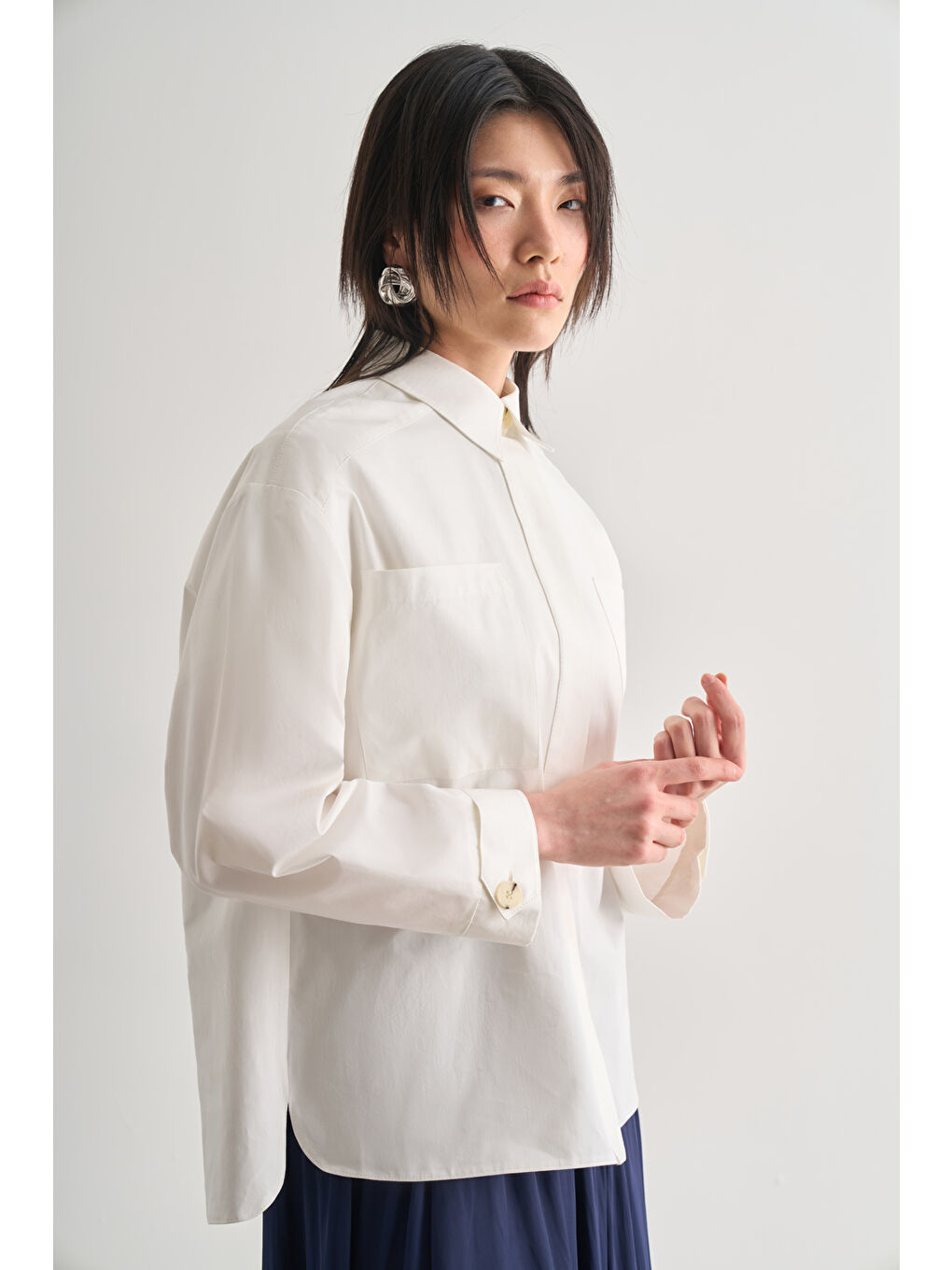 Premium Saf Pamuk Oversize Ekru Ceket Gömlek-3