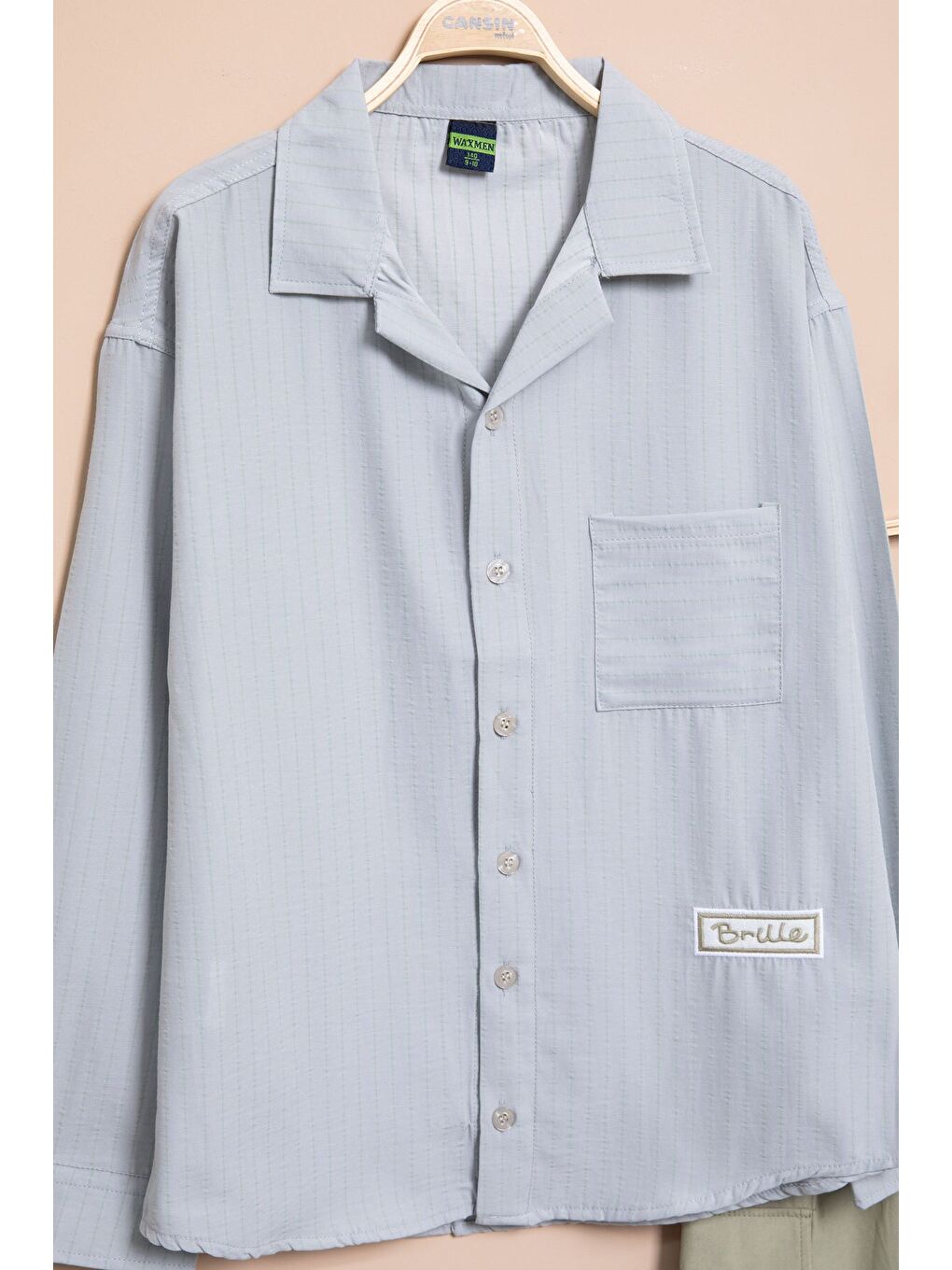 Gri Çizgili Gömlekli Paraşüt Pantolonlu Erkek Çocuk 2li Takım 23263-1