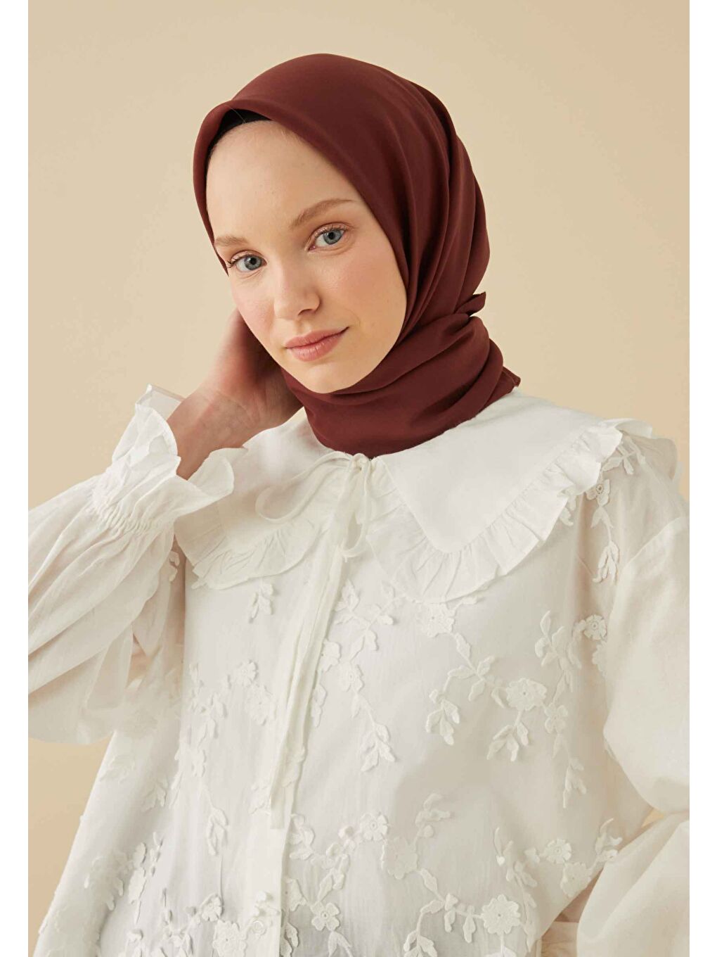 Pamuk İpek Eşarp Koyu Bordo-1