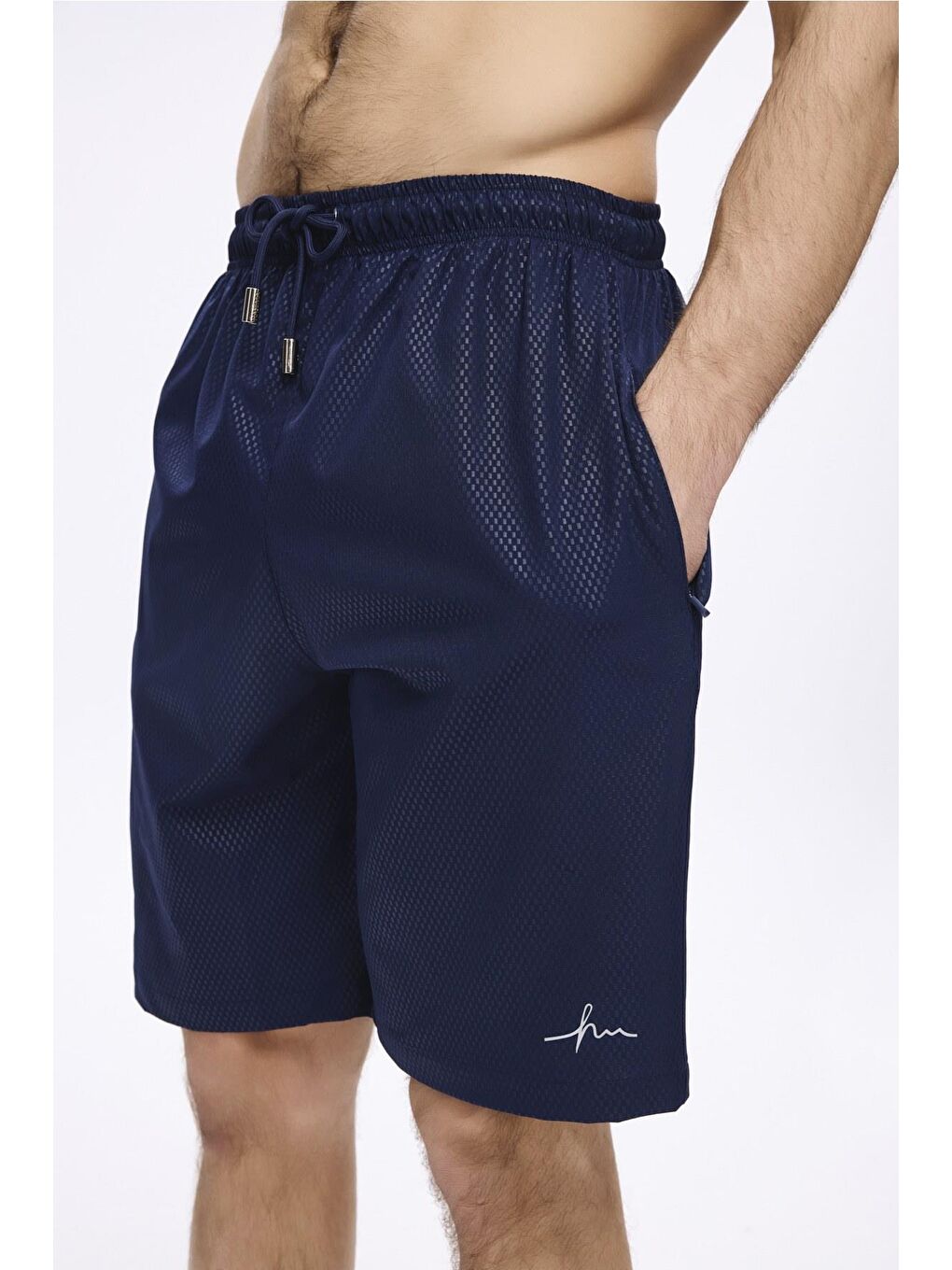 Dokulu Kumaş Lacivert Erkek Kısa Havuz Ve Deniz Şortu 5032-2