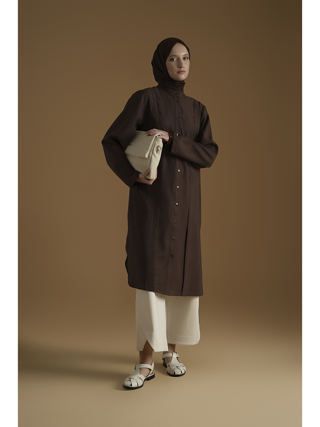 Kahverengi Kupra Tunik Elbise Acı Kahve-1