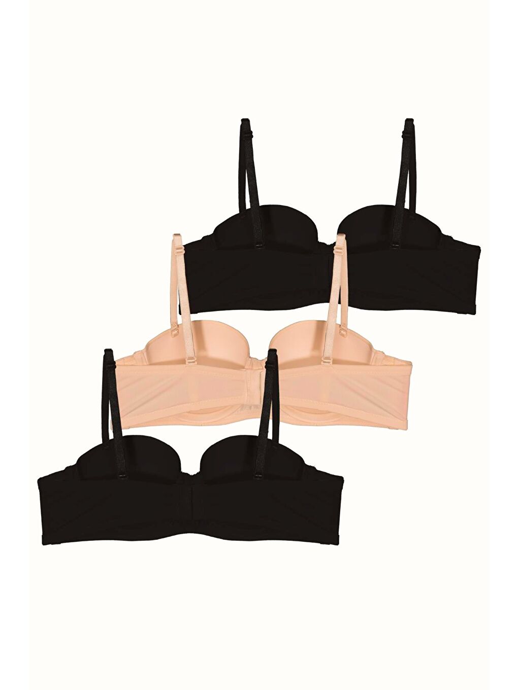 3'Lü Paket Dolgusuz Straplez Yumuşak Kaplı Örme Sütyen C38020 Siyah/Ten-1