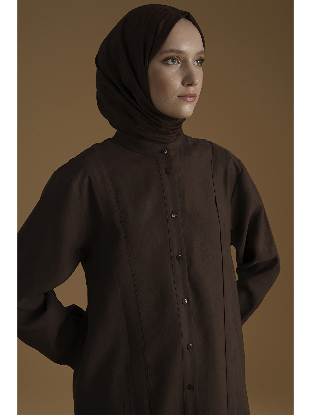 Kahverengi Kupra Tunik Elbise Acı Kahve-2