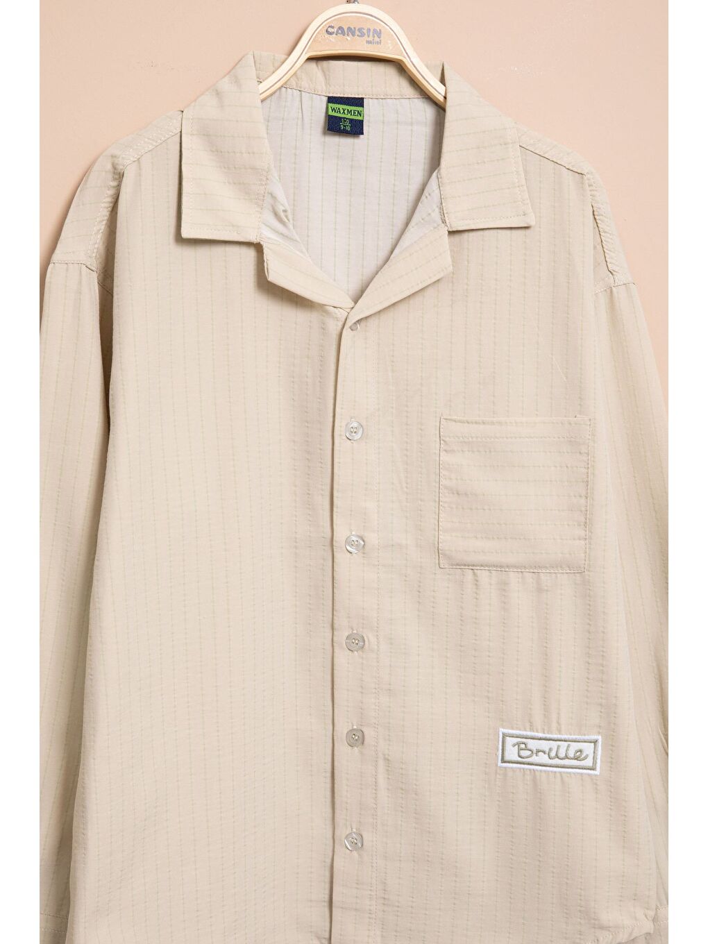 Ekru Krem Çizgili Gömlekli Paraşüt Pantolonlu Erkek Çocuk 2li Takım 23262-1