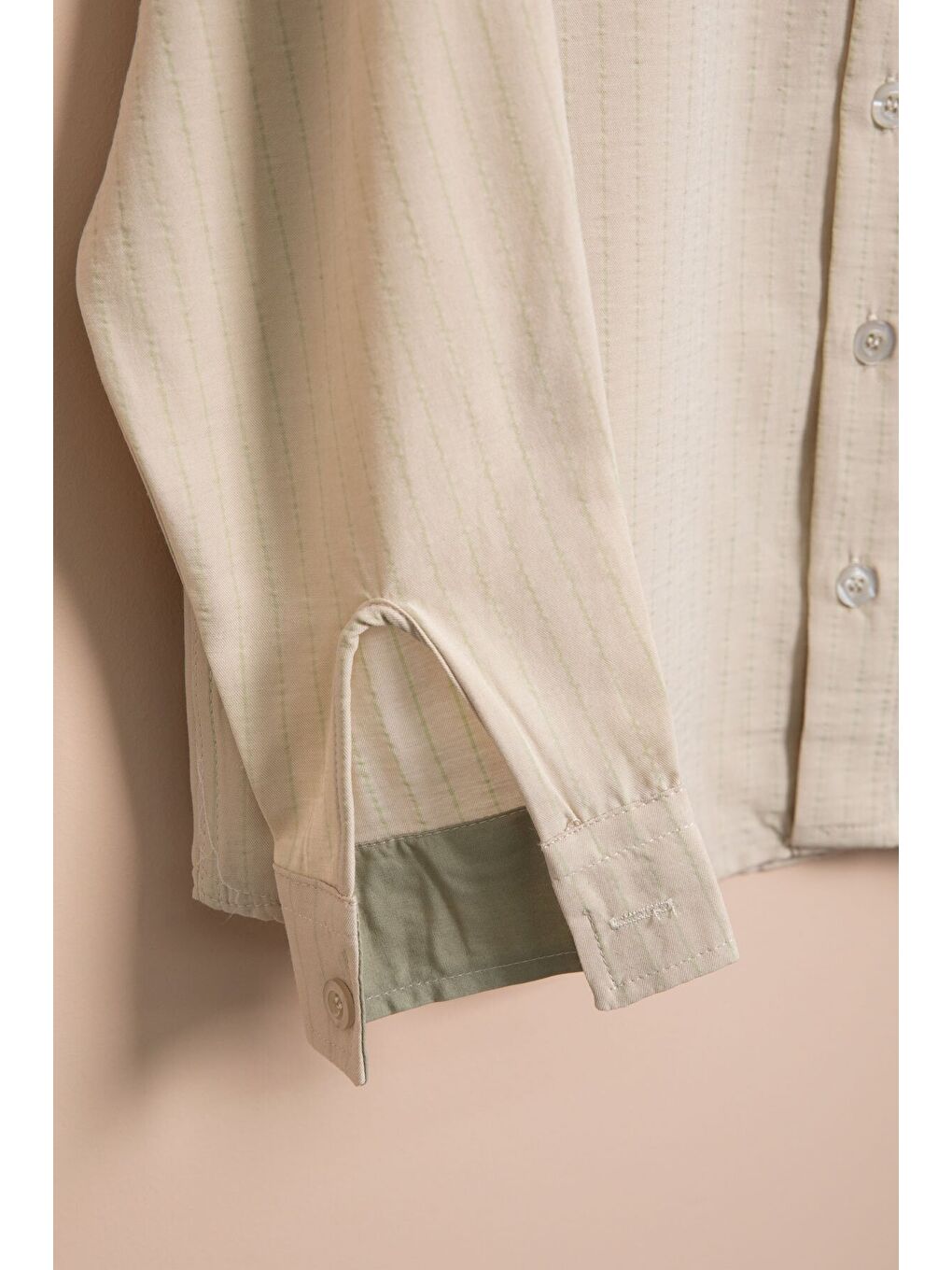 Ekru Krem Çizgili Gömlekli Paraşüt Pantolonlu Erkek Çocuk 2li Takım 23262-3