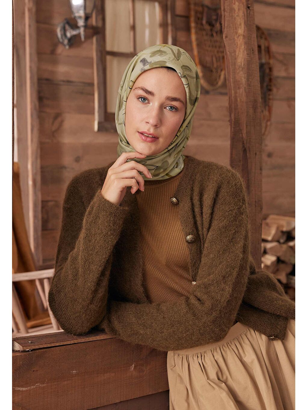 Hera Desen Pamuk İpek Eşarp Soft Yeşil