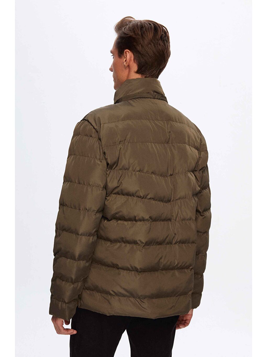 Regular Fit Haki Şişme Kapüşonlu Mont-3