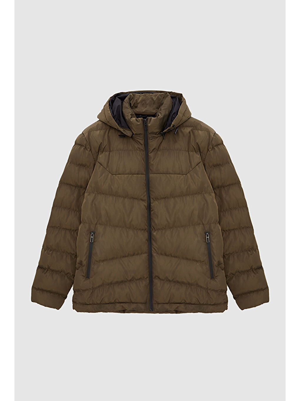 Regular Fit Haki Şişme Kapüşonlu Mont-4