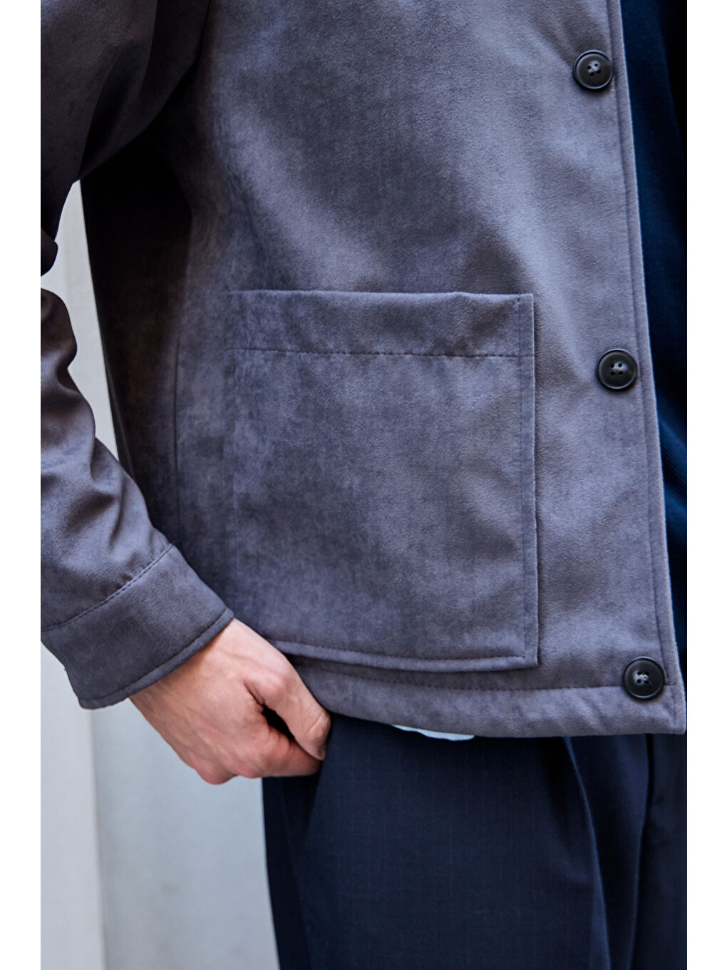 Erkek Süet Kapitoneli Mont Ceket Antrasit-4