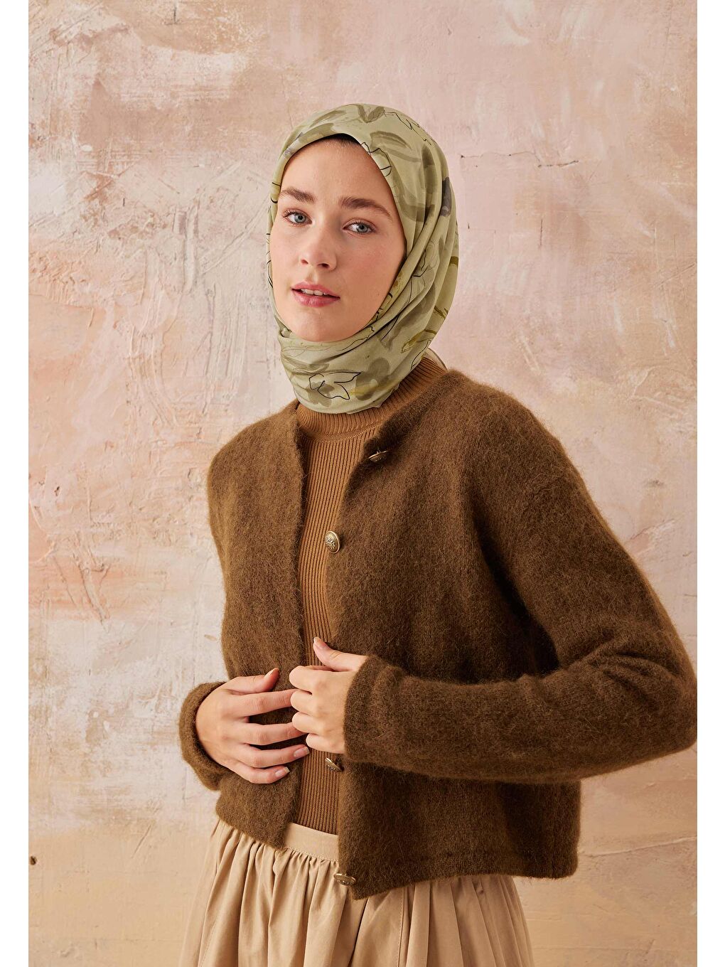 Hera Desen Pamuk İpek Eşarp Soft Yeşil-1