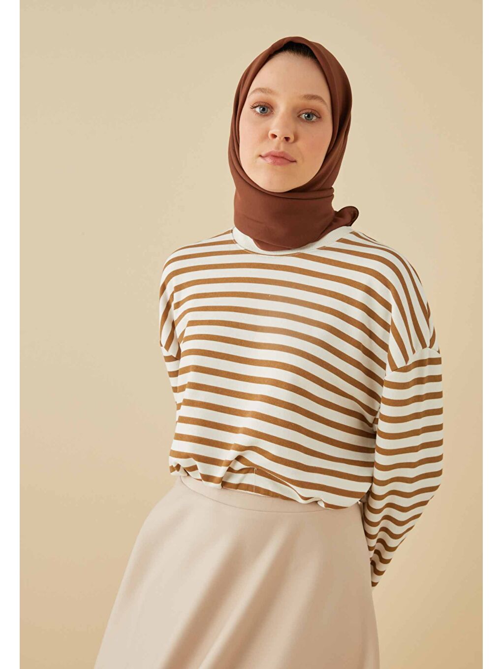 Kahverengi Pamuk İpek Eşarp Çikolata Kahve