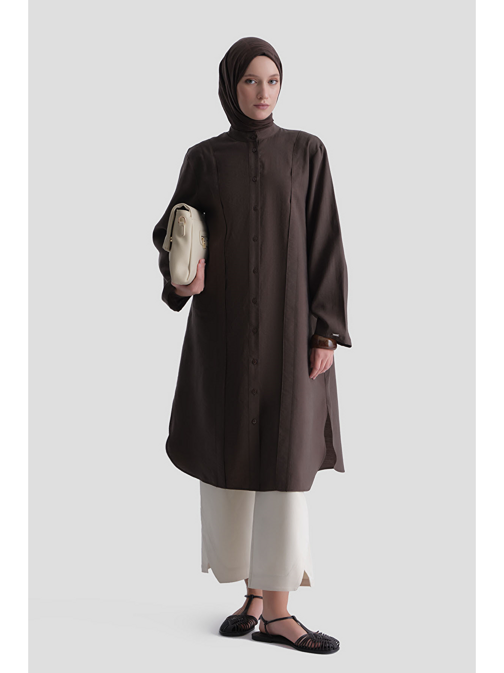 Kahverengi Kupra Tunik Elbise Acı Kahve-4