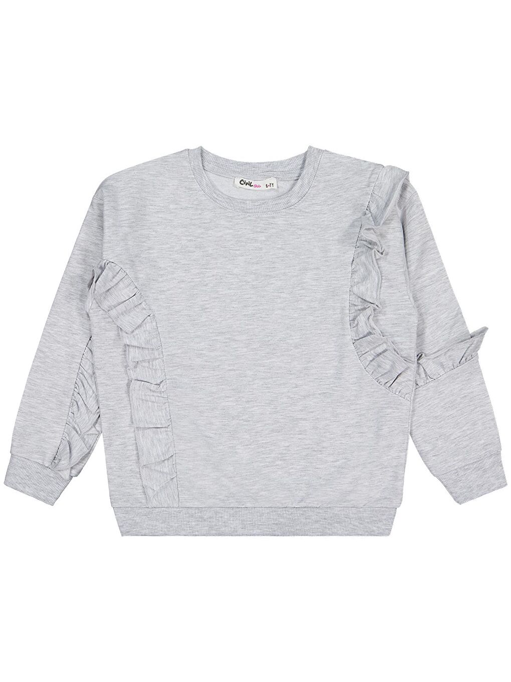 Girls Fırfırlı 6-9 Yaş Sweatshirt - Gri 8-9 Yaş