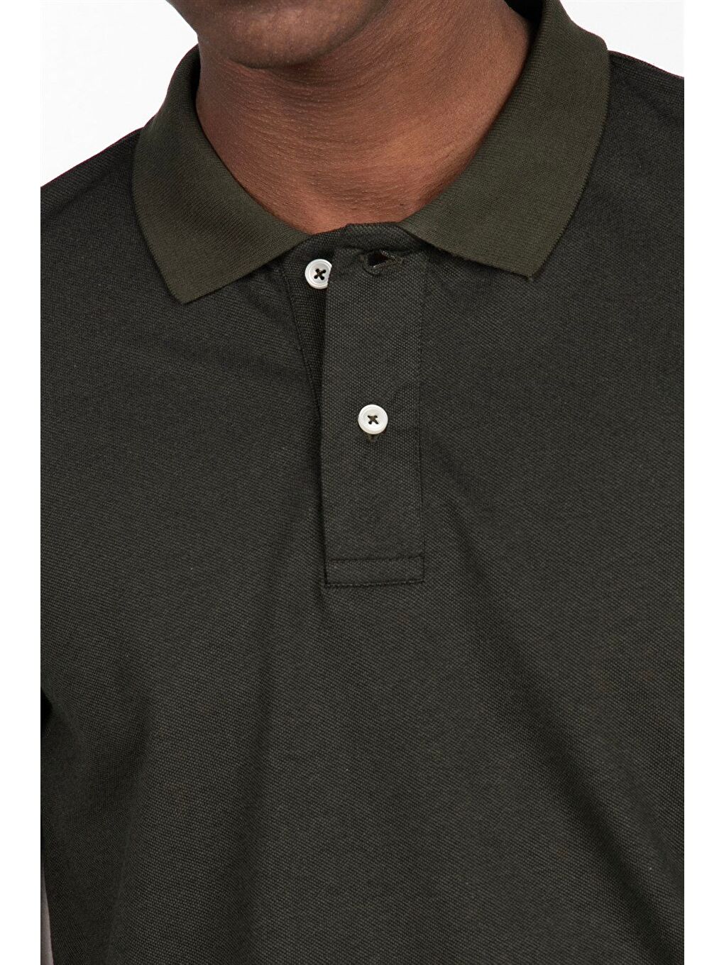 Erkek Slim Fit Dar Kesim %100 Pamuk Düz Pike Haki Polo Yaka Tişört-2