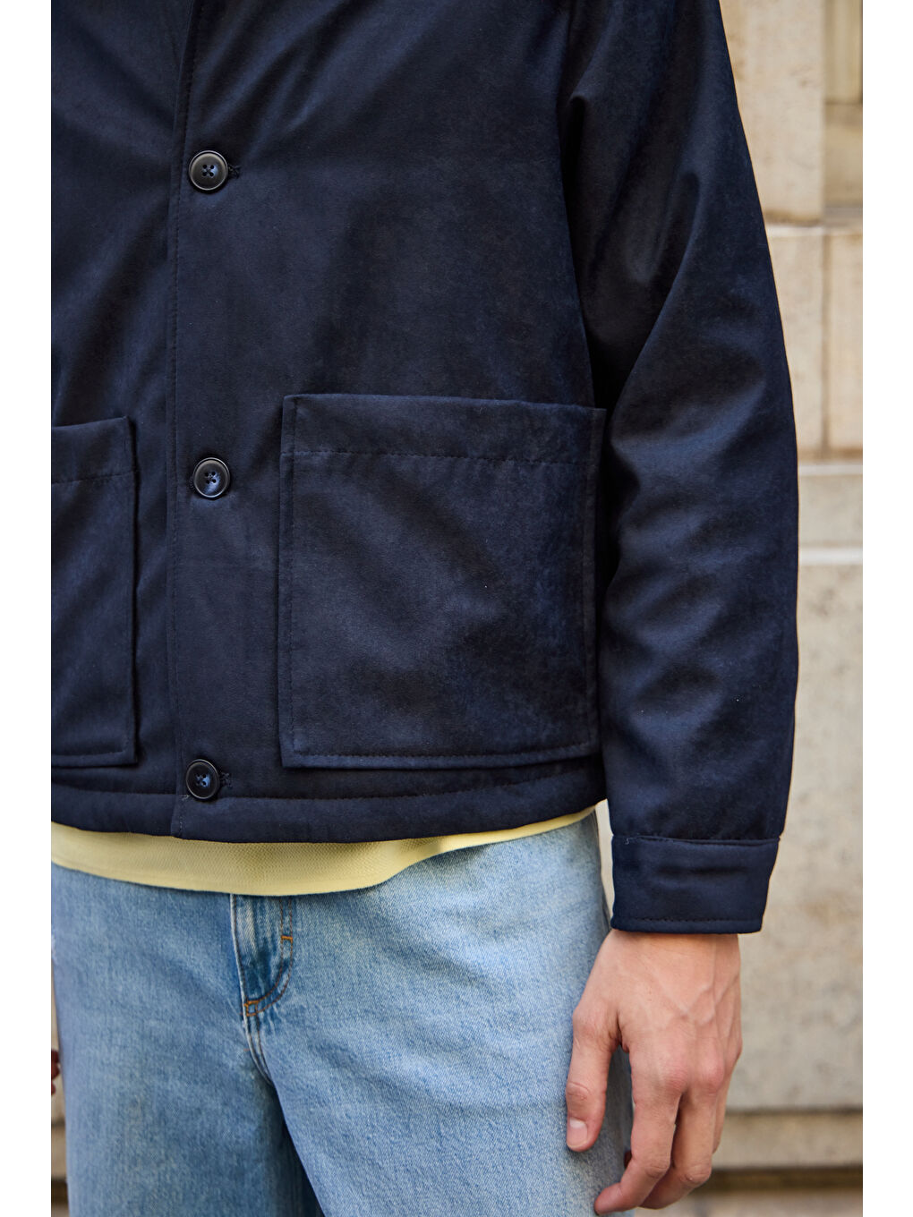 Erkek Süet Kapitoneli Mont Ceket Lacivert-5