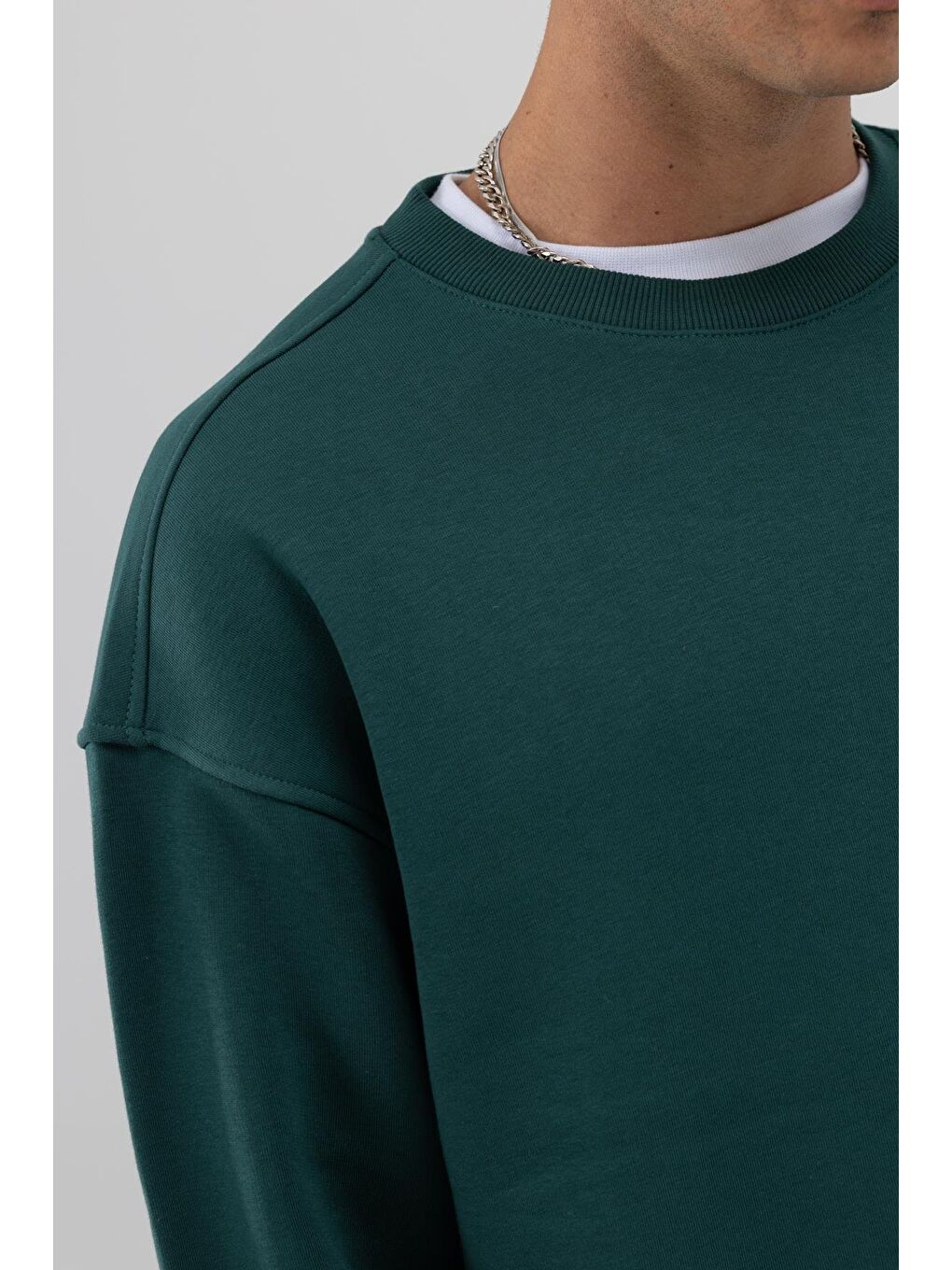 Yeşil Basic Bisiklet Yaka Oversize Sweatshirt Nefti-4