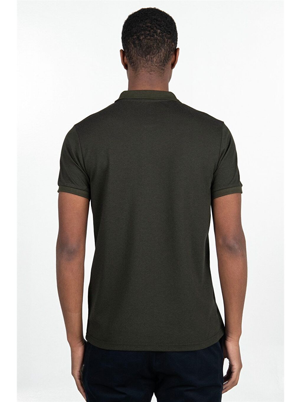 Erkek Slim Fit Dar Kesim %100 Pamuk Düz Pike Haki Polo Yaka Tişört-3