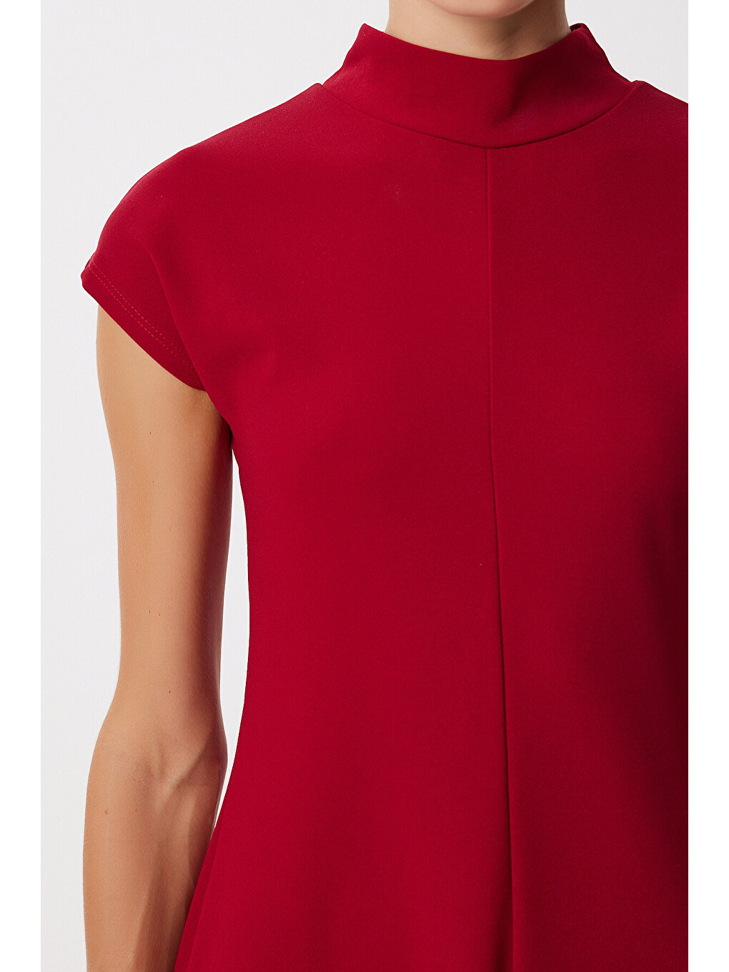 Bordo Dik Yaka Kloş Midi Örme Elbise BORDO LUB0223-3